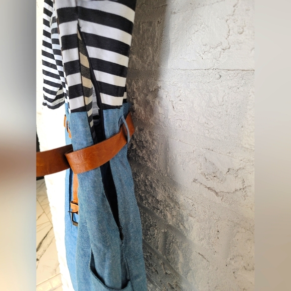 Denim & Striped Tee Dress, comes with Tan Belt. - Picture 7 of 9